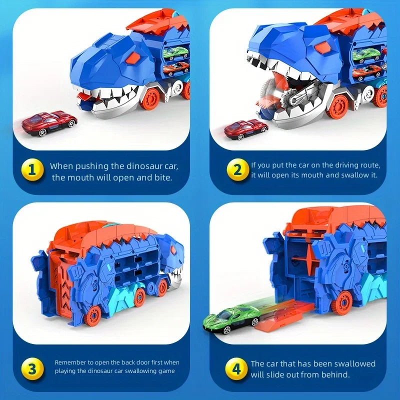 2-in-1 Dinosaur Transport Truck – Transforming T-Rex with Foldable Race Track
