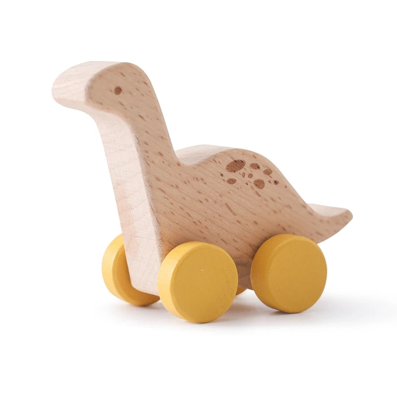 Wooden Baby Dinosaur Car Toy – Montessori Beech Wood Teether & Educational Toy for Infants