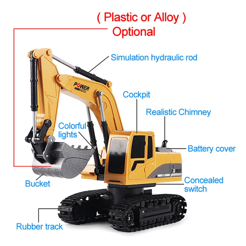 RC Excavator 1:24 Scale – 2.4GHz 6-Channel Remote Control Construction Truck Toy for Kids
