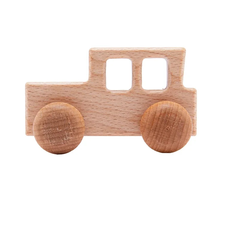 Wooden Baby Dinosaur Car Toy – Montessori Beech Wood Teether & Educational Toy for Infants