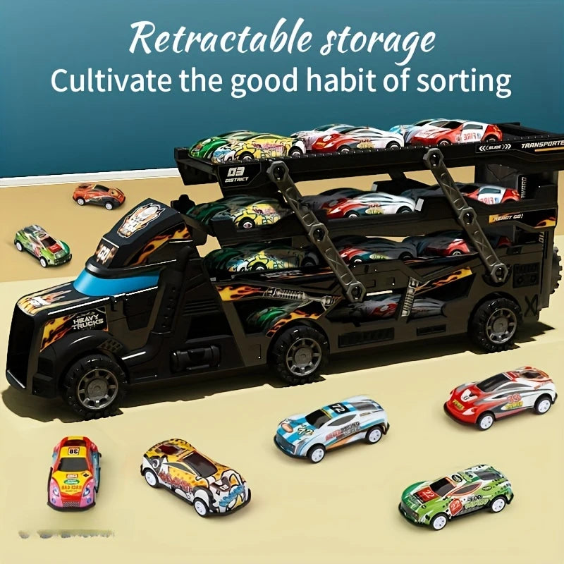 Large Deformation Transporter Truck with Folding Racing Track – Educational Car Toy for Kids